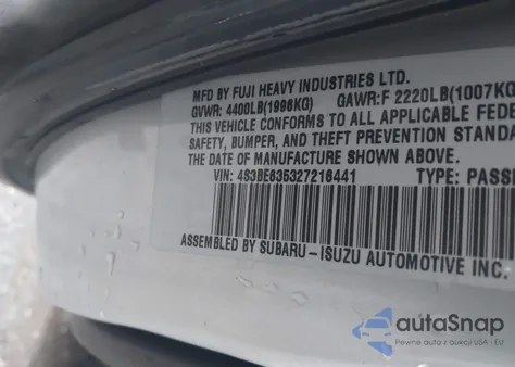 2002 Subaru Legacy L z USA, uszkodzony, nr VIN 4S3BE635327216441